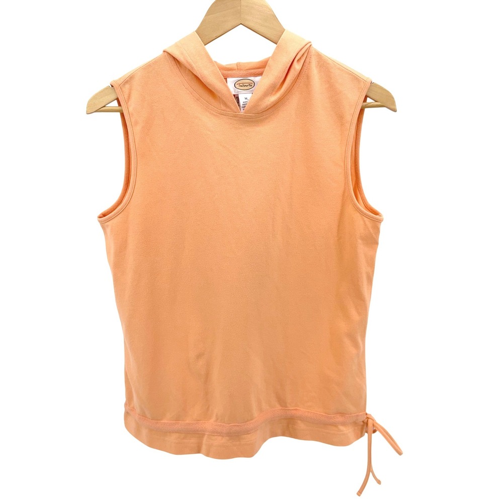 Talbots Peach Hooded Sleeveless Top Medium Cotton Drawstring Hem Athleisure NWT